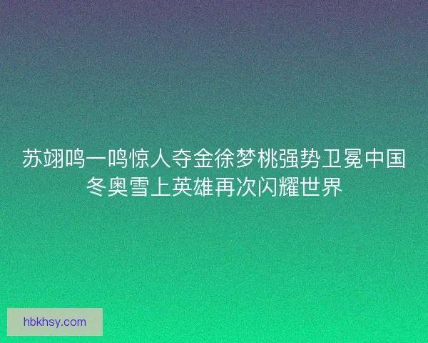 苏翊鸣一鸣惊人夺金徐梦桃强势卫冕中国冬奥雪上英雄再次闪耀世界