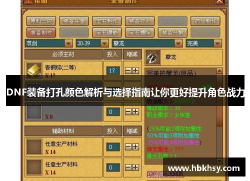 DNF装备打孔颜色解析与选择指南让你更好提升角色战力